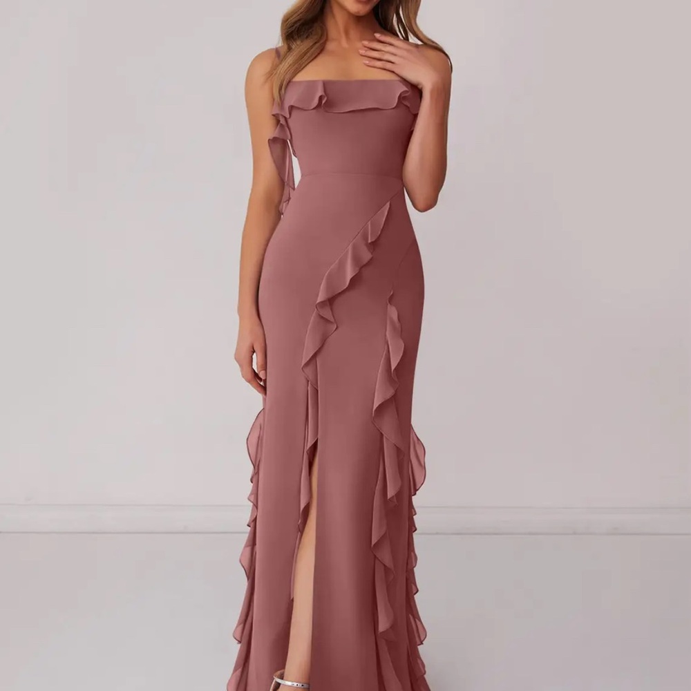 Azazie Elegant Mauve Ruffle Dress